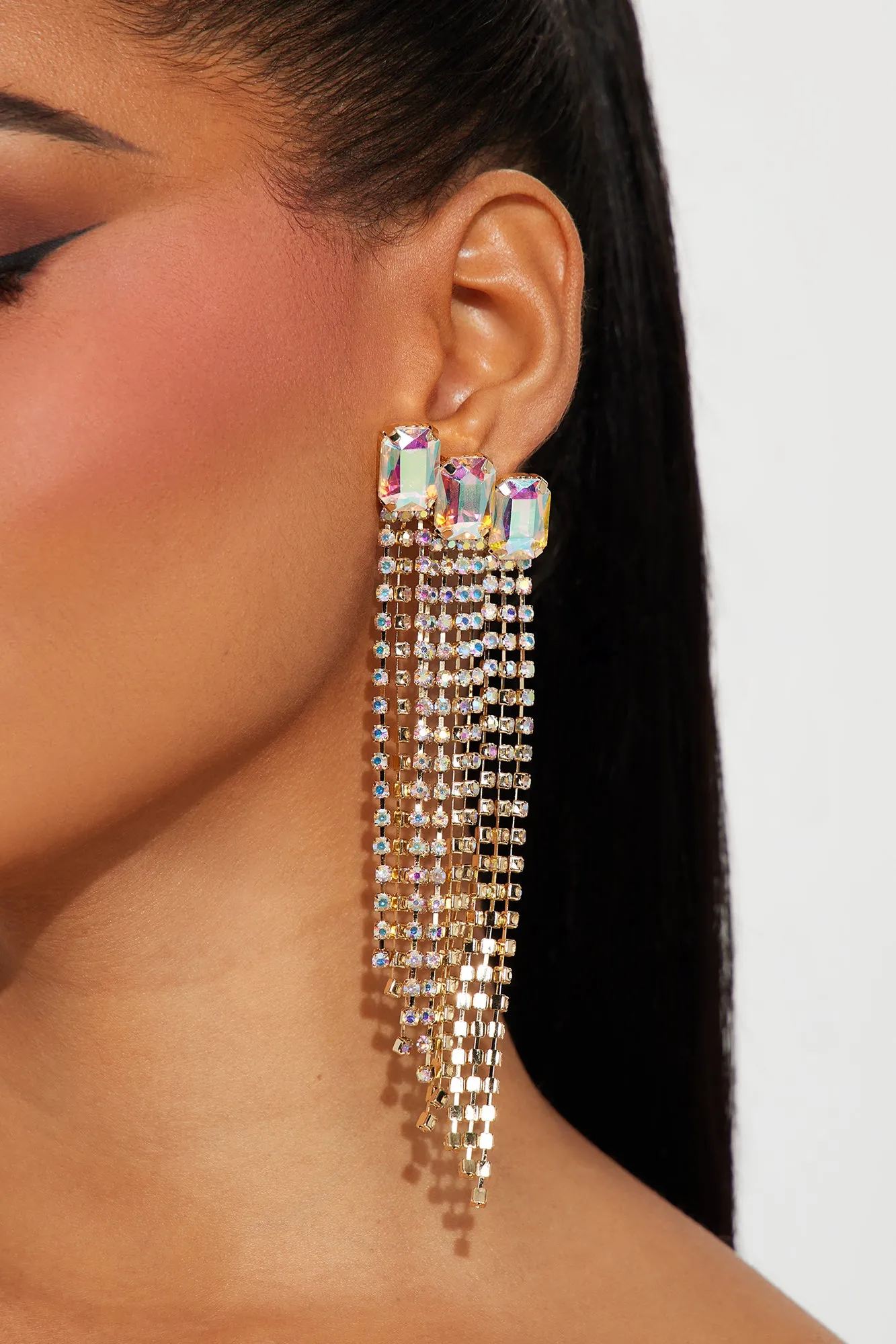 All Of The Lights Rhinestone Earrings - Gold