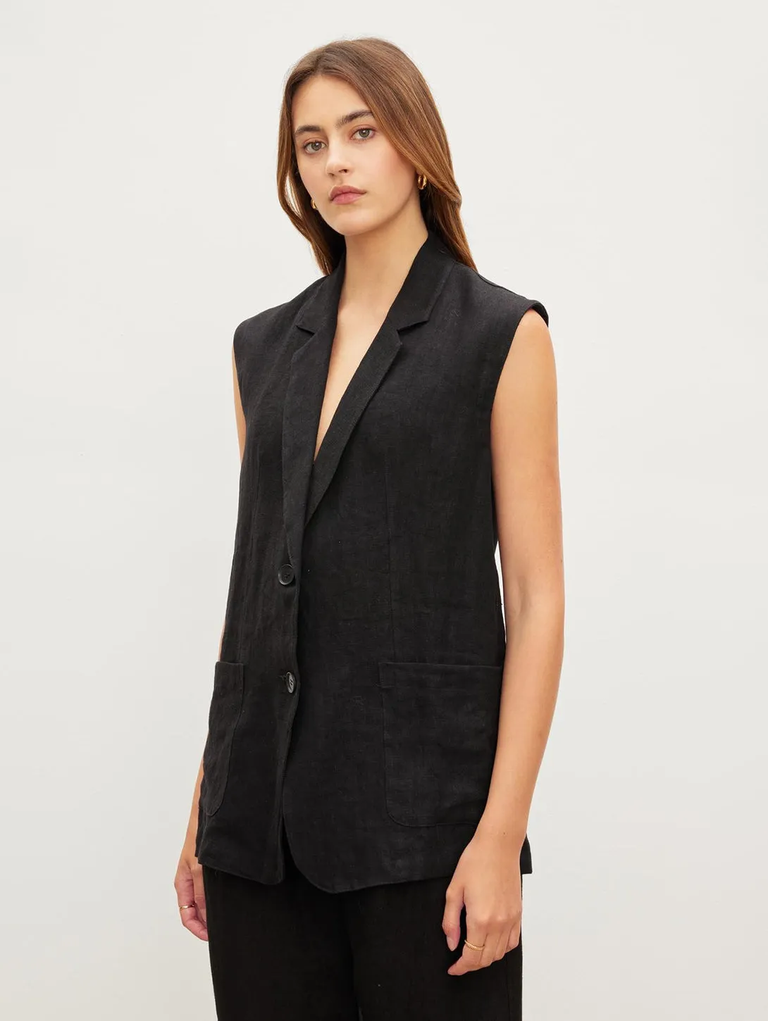 Bethan Linen Vest - Black