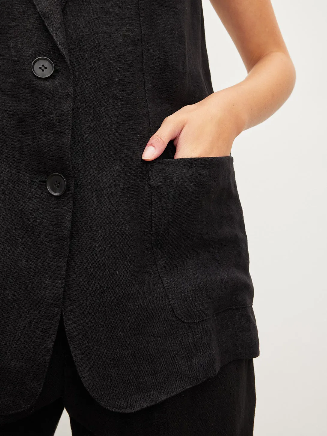 Bethan Linen Vest - Black