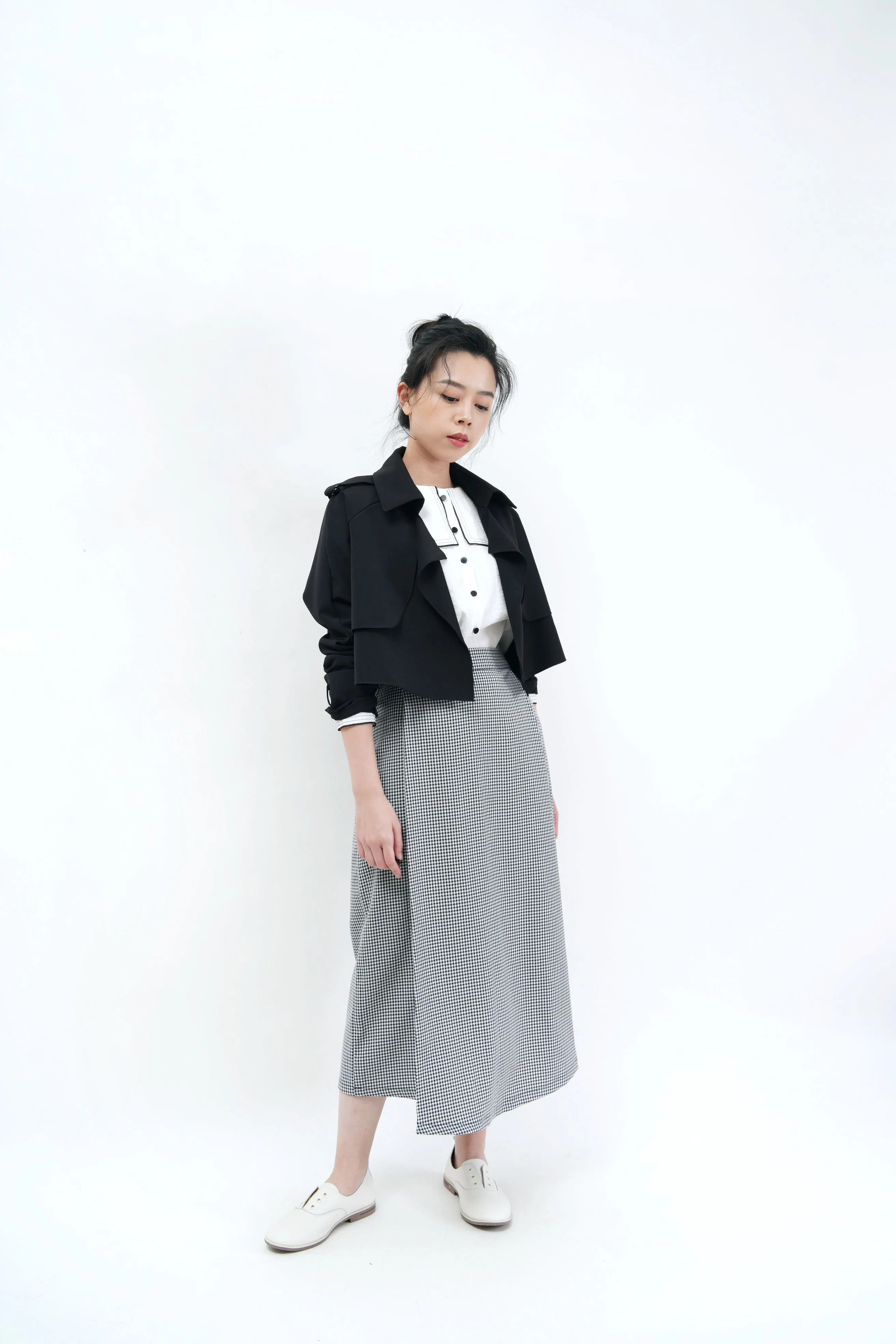 Black crop jacket in trench coat style