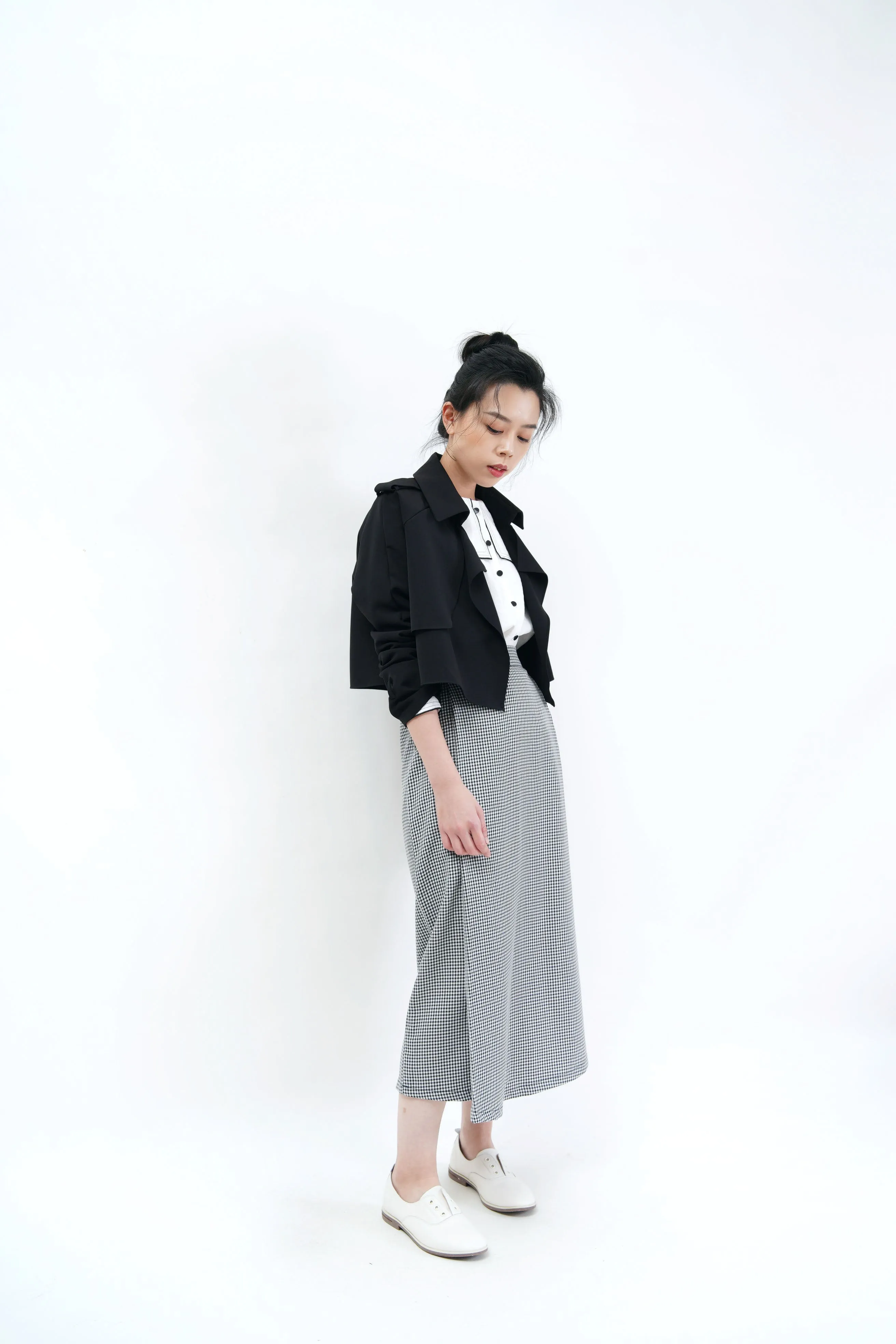 Black crop jacket in trench coat style