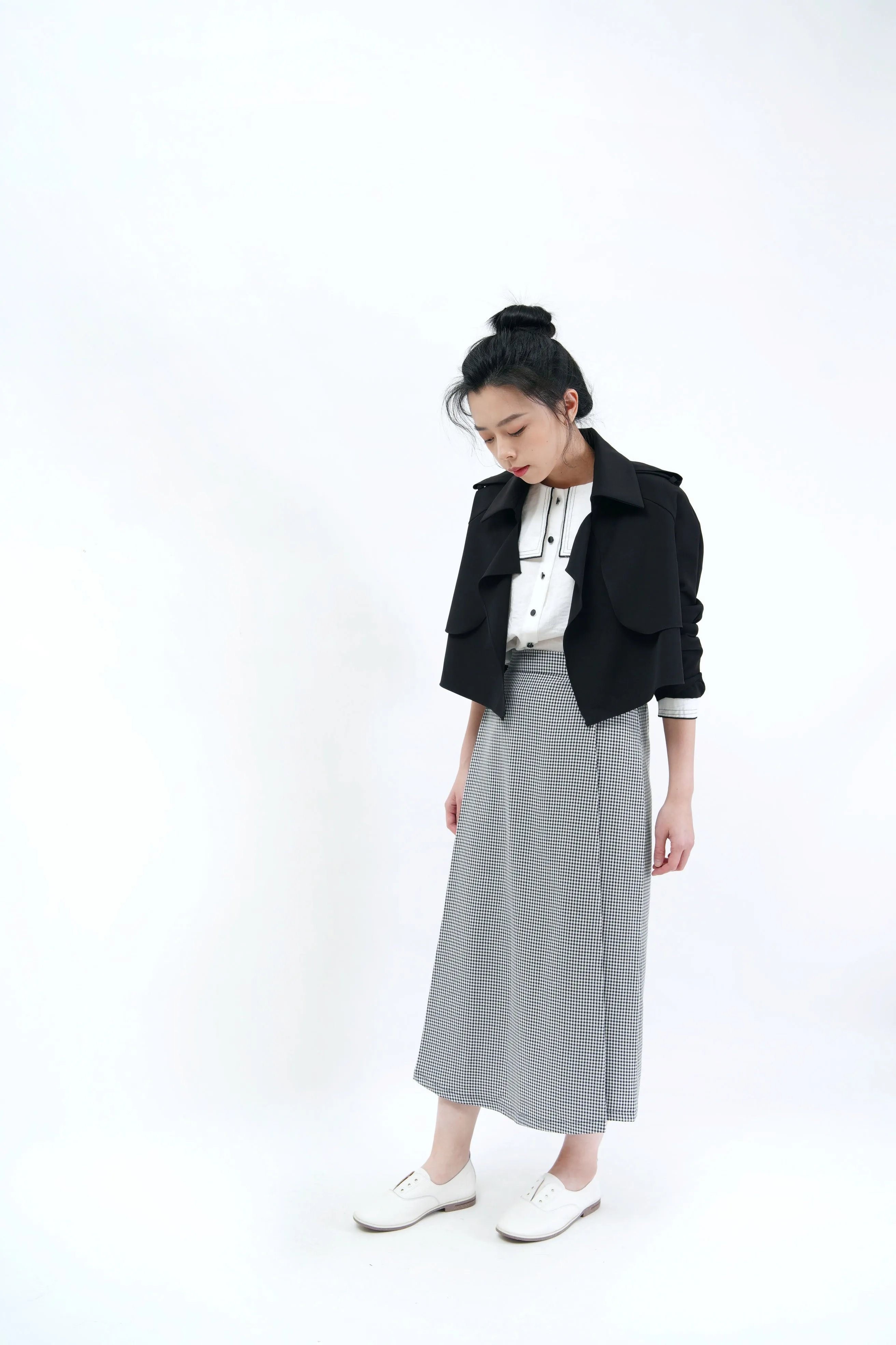 Black crop jacket in trench coat style