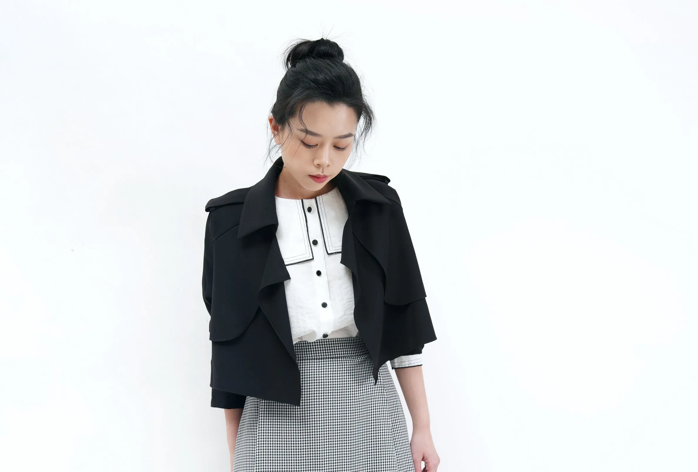 Black crop jacket in trench coat style