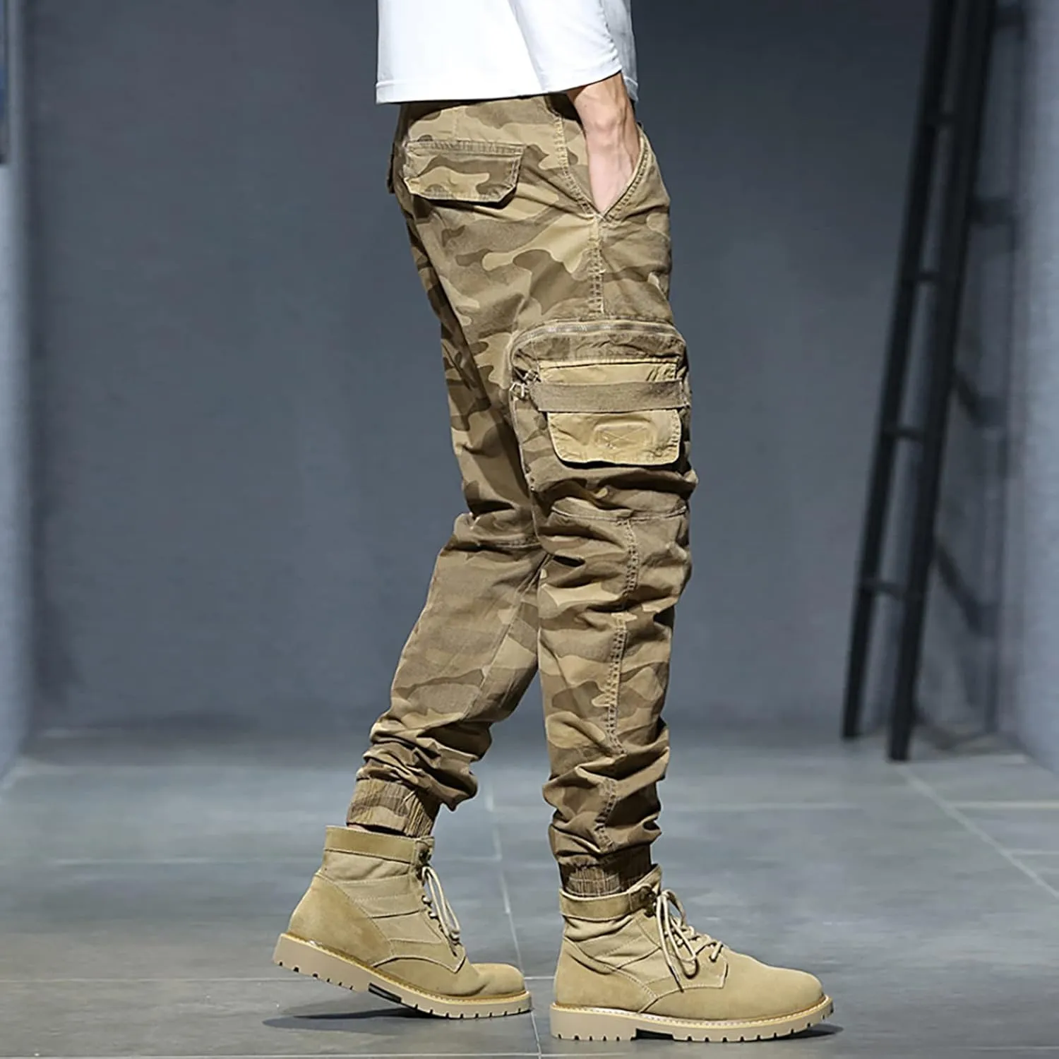 Cargo Pants for Men Relaxed Fit Casual Lightweight Elastic Waist Drawstring Beach Pants for Men Jogger Yoga Trousers