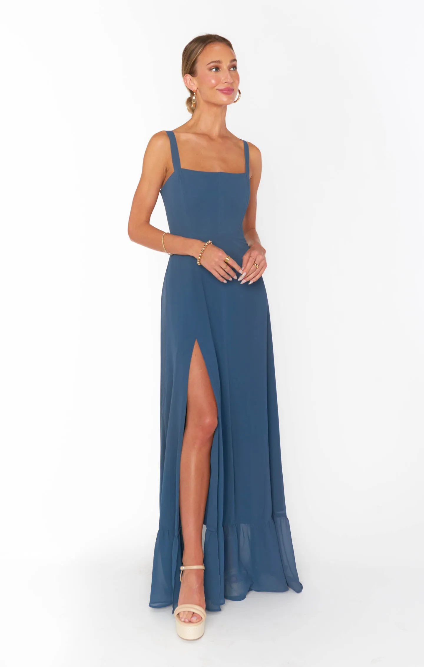 Clarissa Corset Dress ~ Slate Blue Chiffon