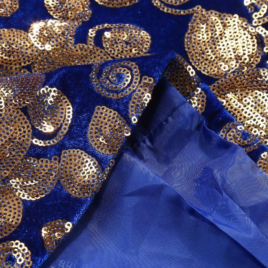 Electric Blue with Gold Sequins Shawl Lapel Men Velvet Slim Fit Blazer