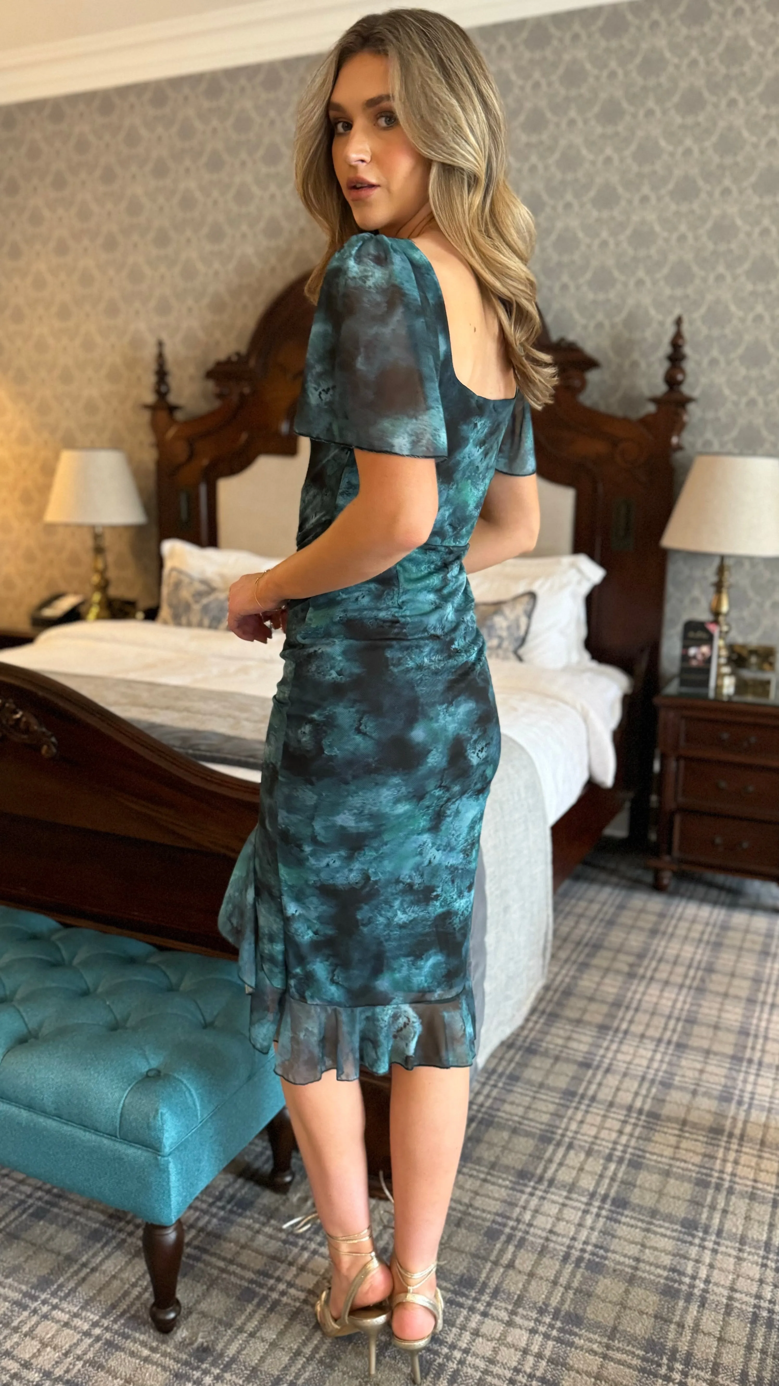 Erica Green Ruched Midi Dress