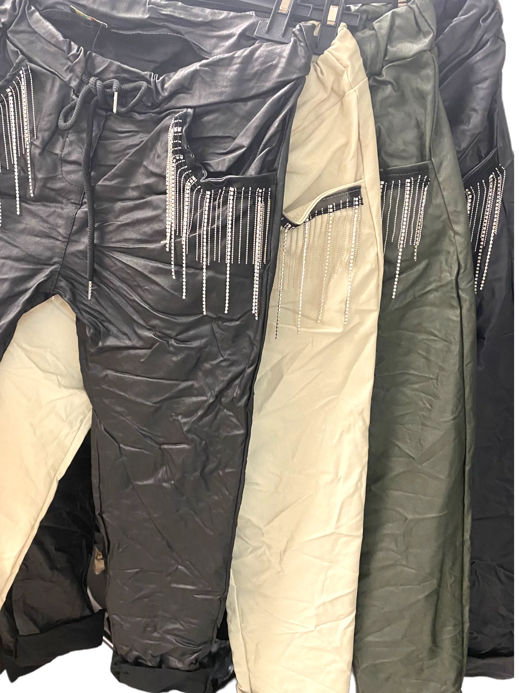 Faux Leather Joggers w/rhinestone detail