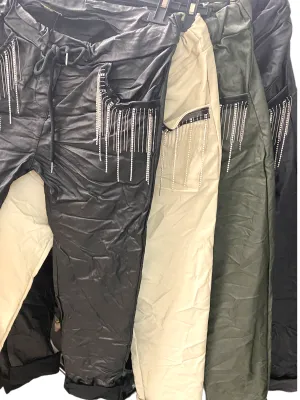 Faux Leather Joggers w/rhinestone detail