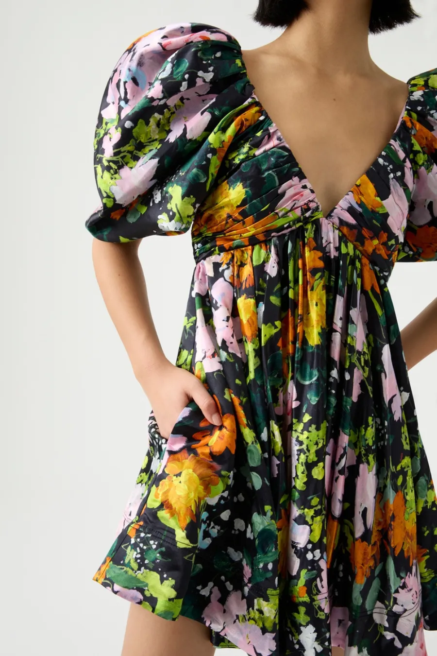 Gabrielle Plunge Mini Dress Midnight Floral