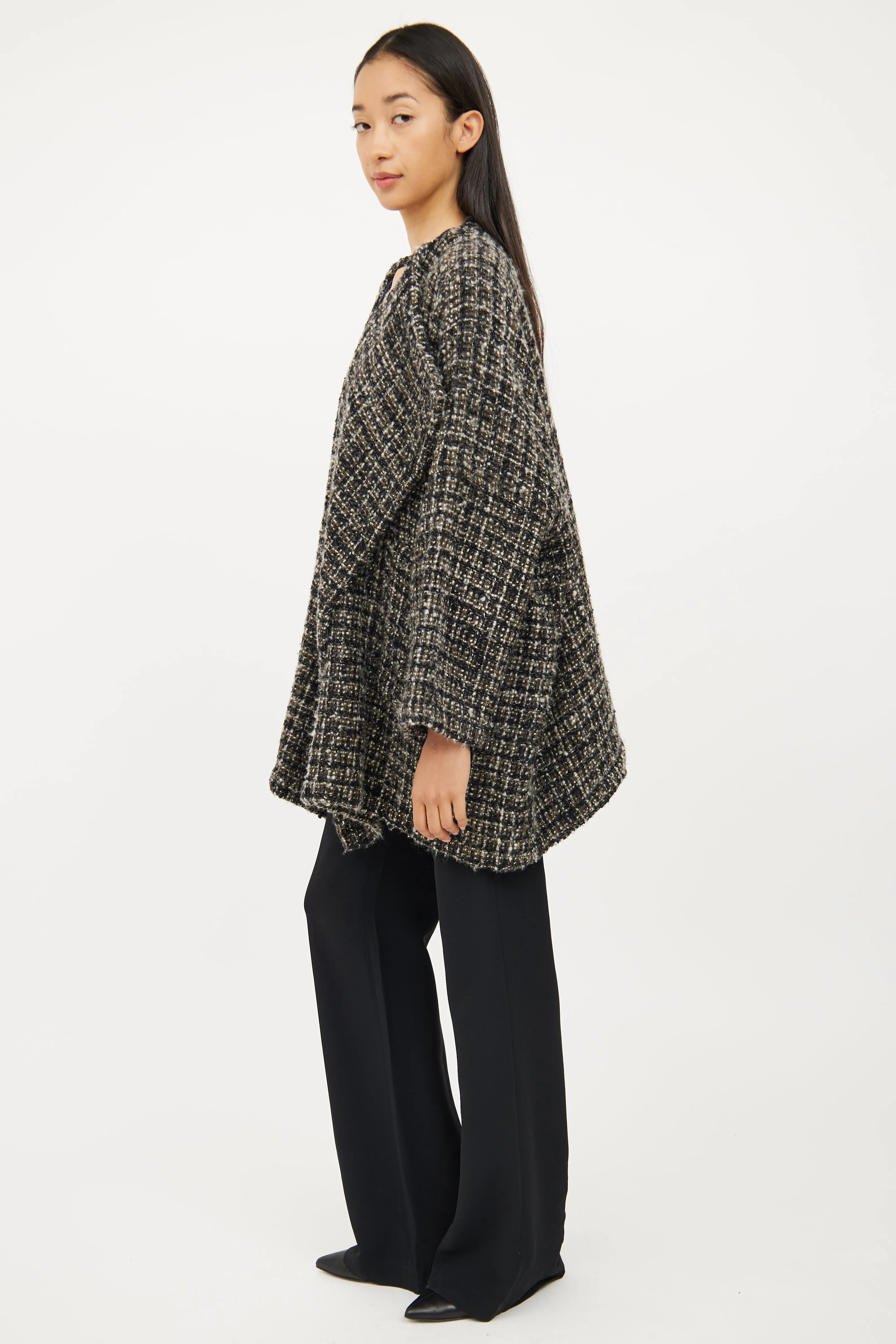 Green & Black Tweed Open Cardigan