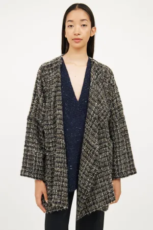 Green & Black Tweed Open Cardigan