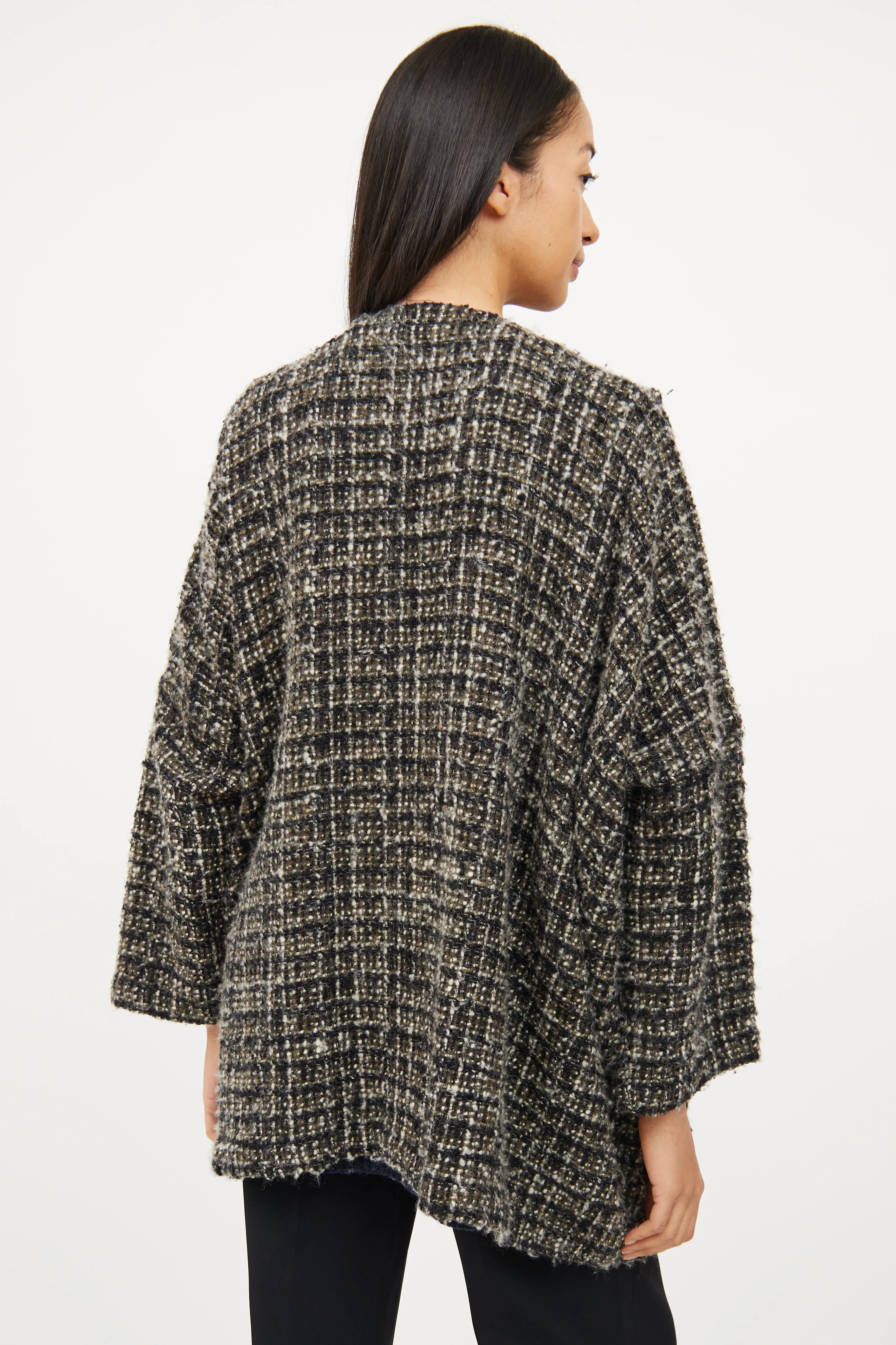 Green & Black Tweed Open Cardigan