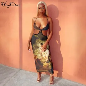 Hugcitar 2020 Sleeveless Vintage Backless Sexy Maxi Dress Autumn Winter Women Fashion Party Outfits Club Wear
