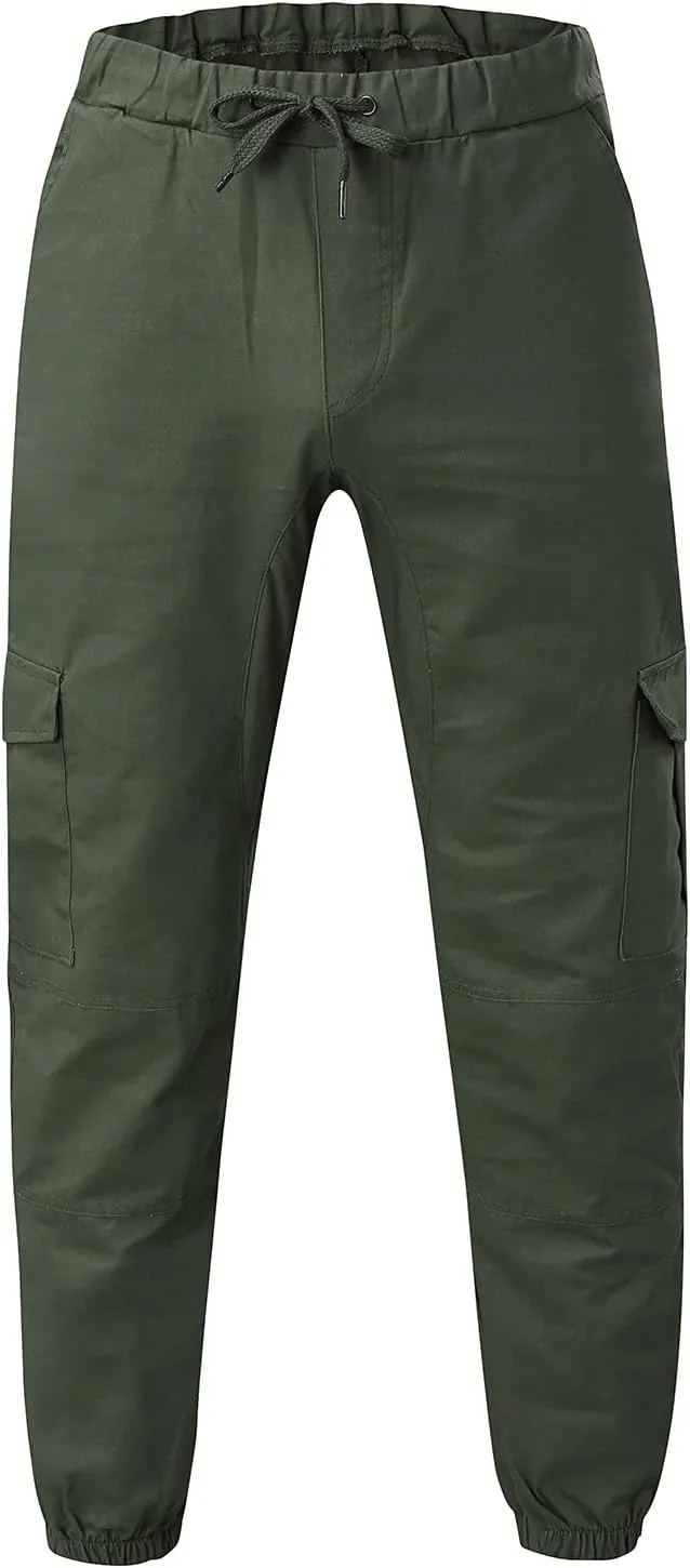 Joggers for Men Slim Fit Elastic Waist Athletic Hiking Cargo Sweatpants Drawstring Casual Pants with Pockets