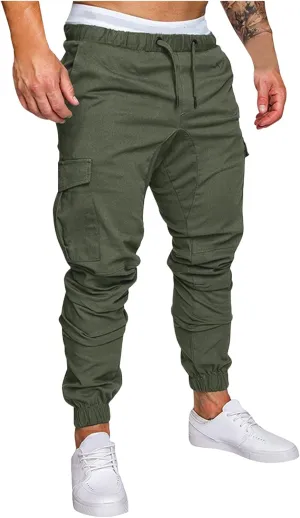 Joggers for Men Slim Fit Elastic Waist Athletic Hiking Cargo Sweatpants Drawstring Casual Pants with Pockets