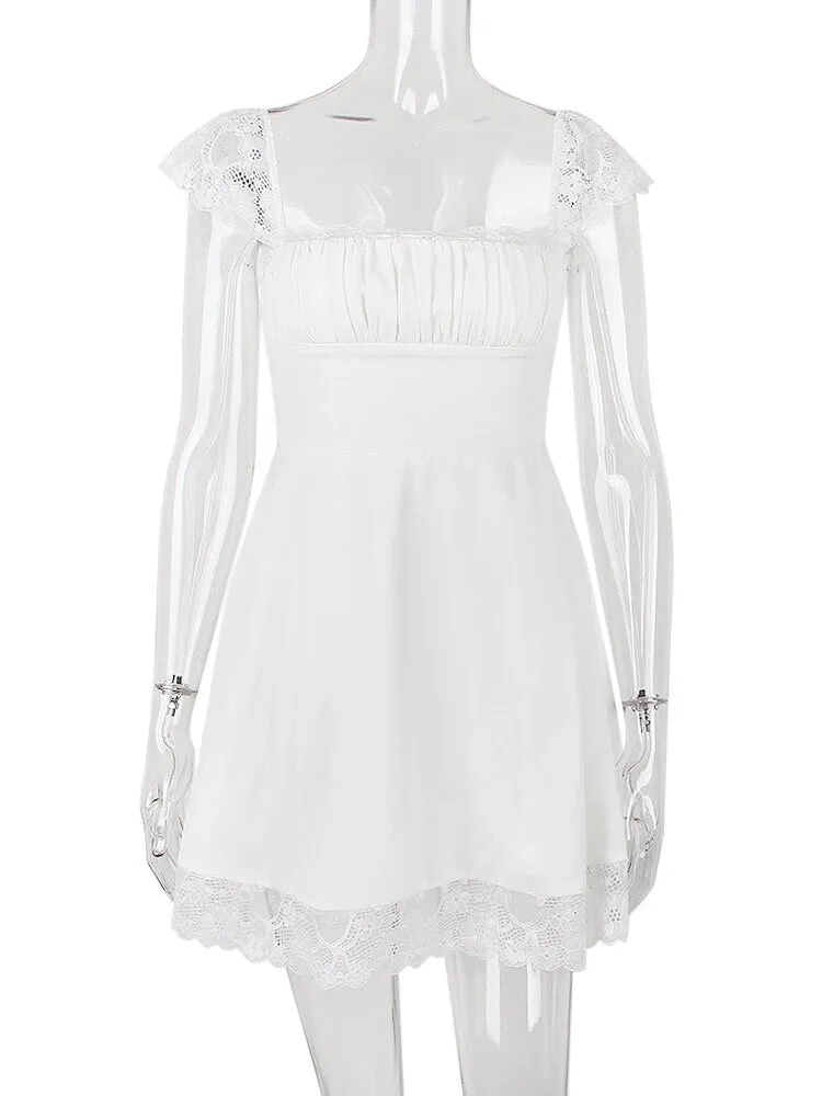 Karlofea Double Layered Wedding Guset Dresses For Women Chic Sweet Kawaii Birthday Party Outfits Sexy A Line Lace White  Dress