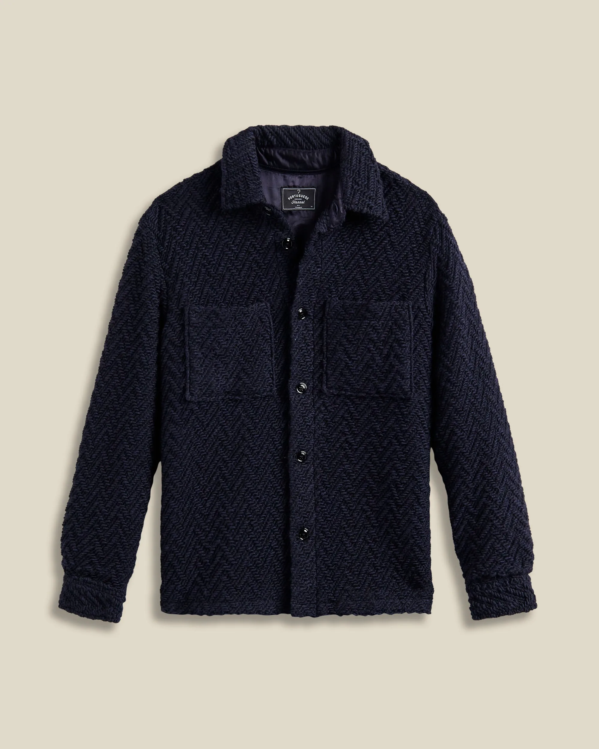 Knitted Herringbone Overshirt - Navy