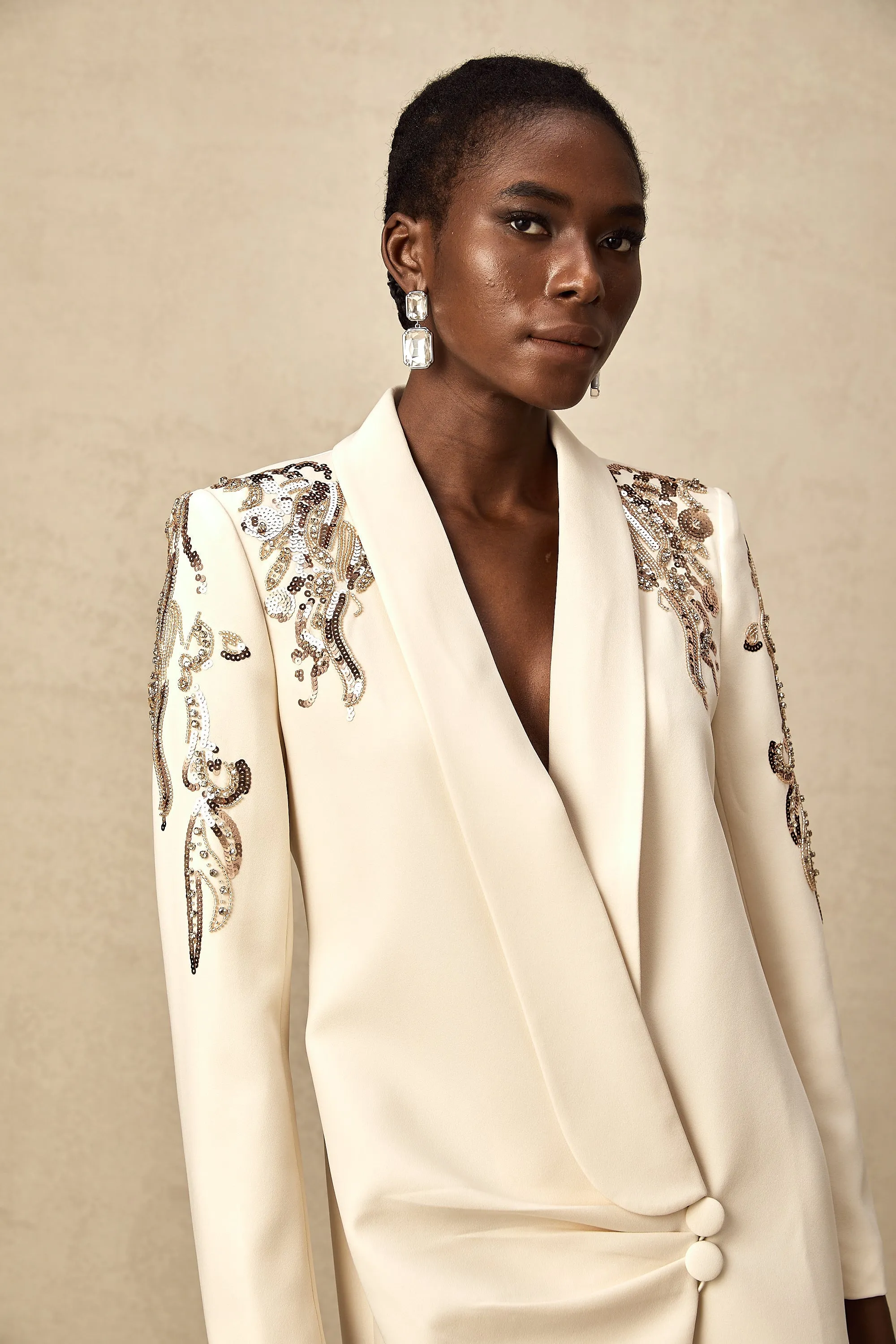 lna embellished sequined blazer dress