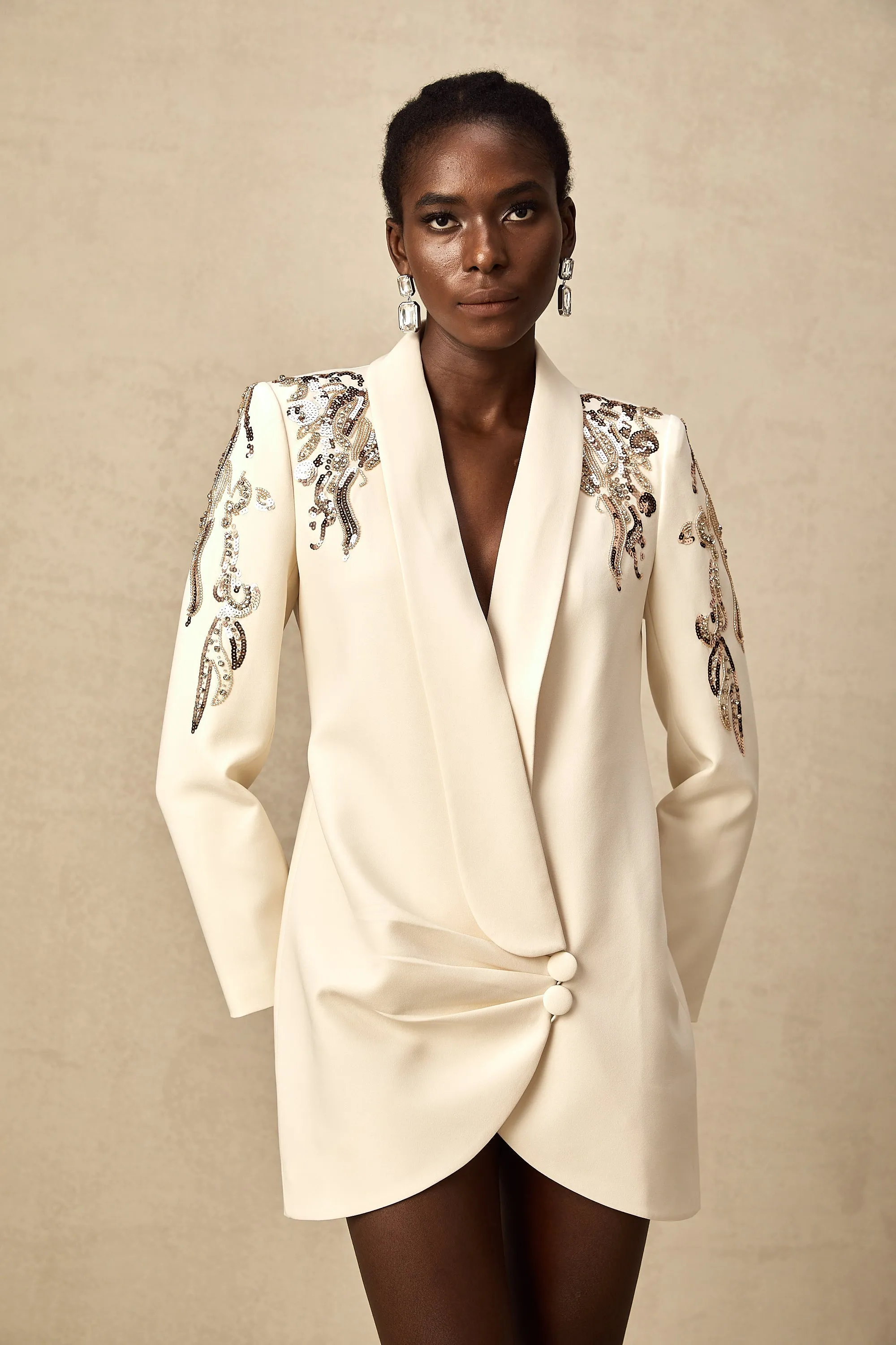 lna embellished sequined blazer dress