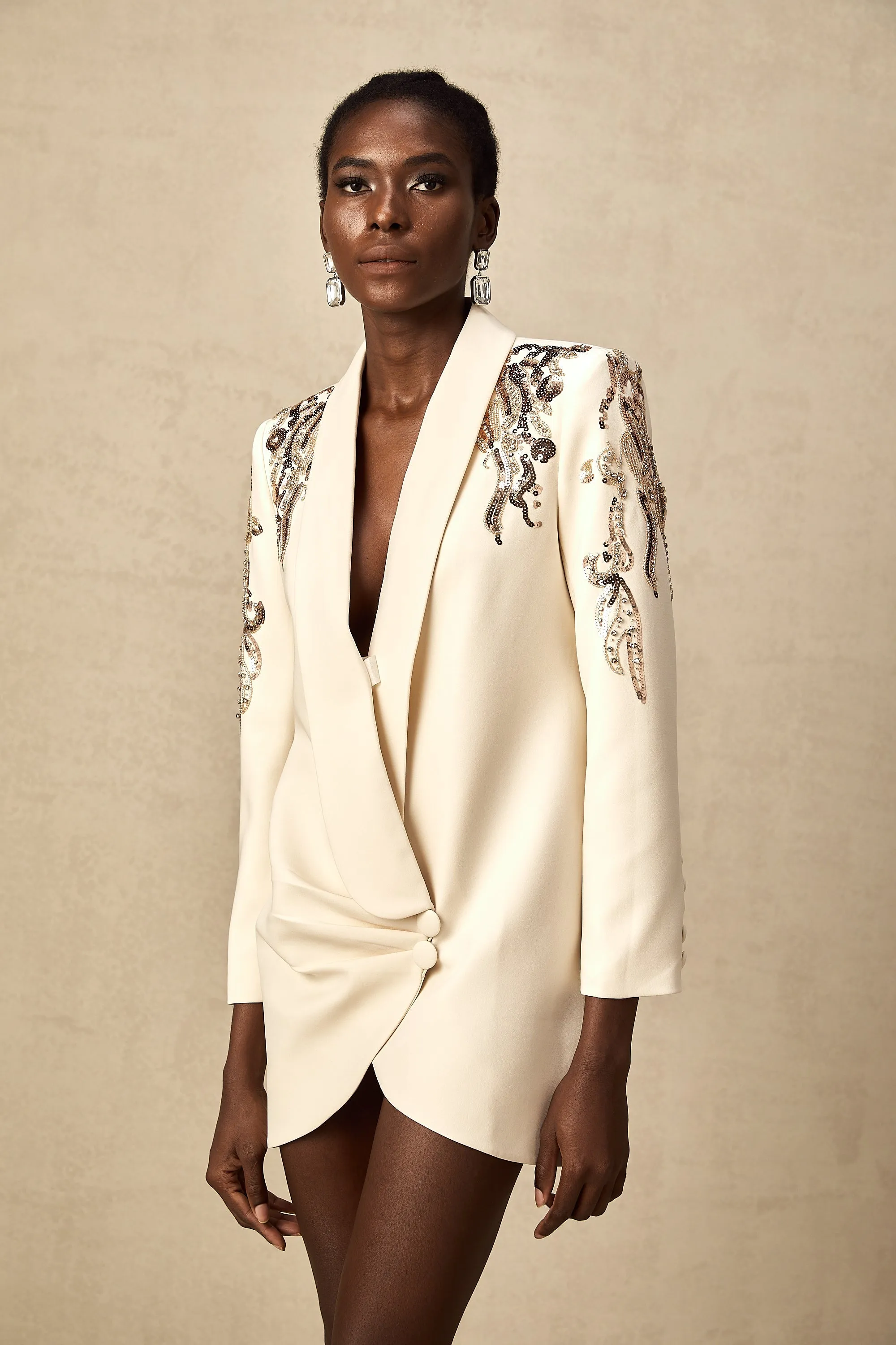 lna embellished sequined blazer dress