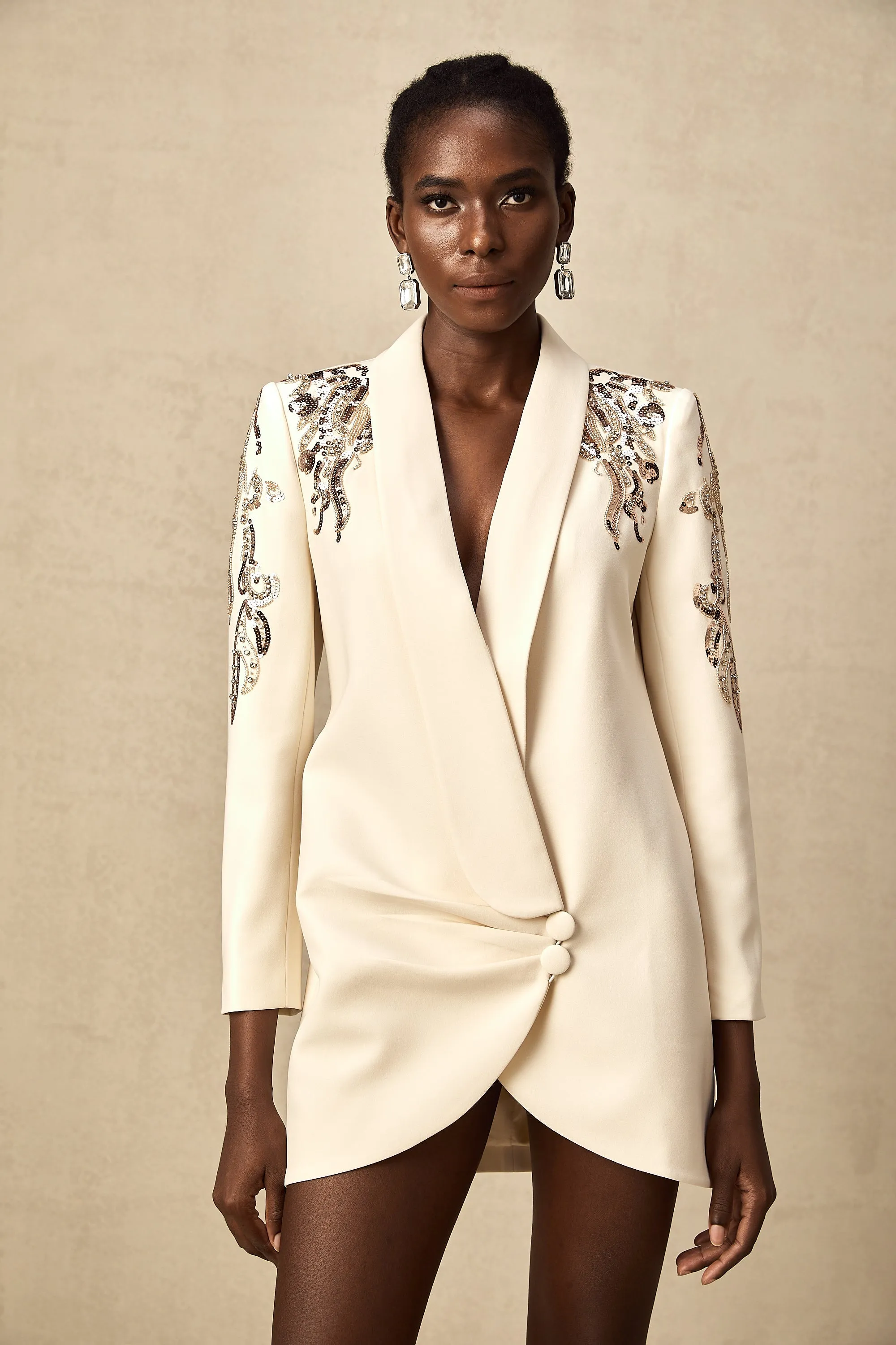 lna embellished sequined blazer dress