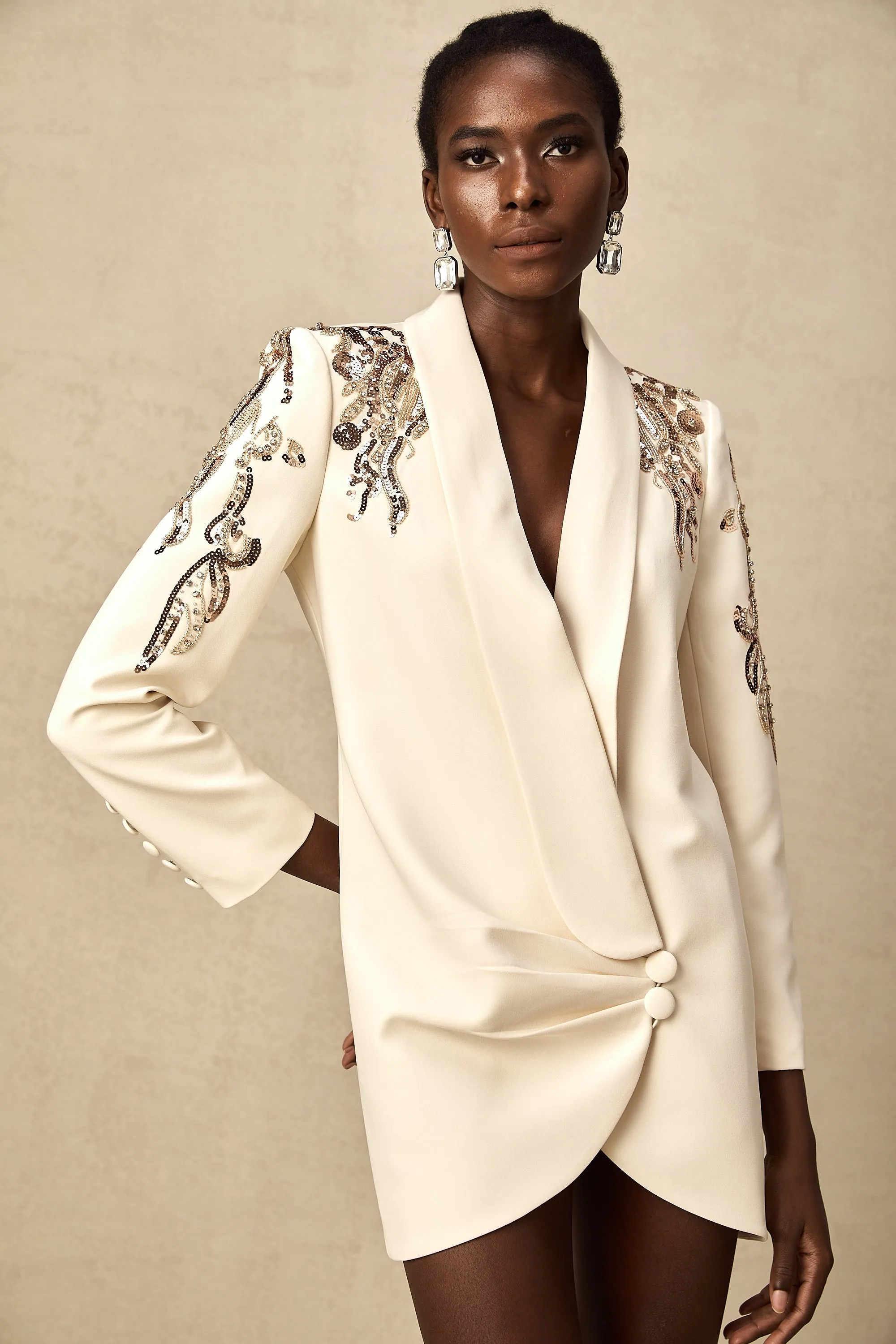 lna embellished sequined blazer dress