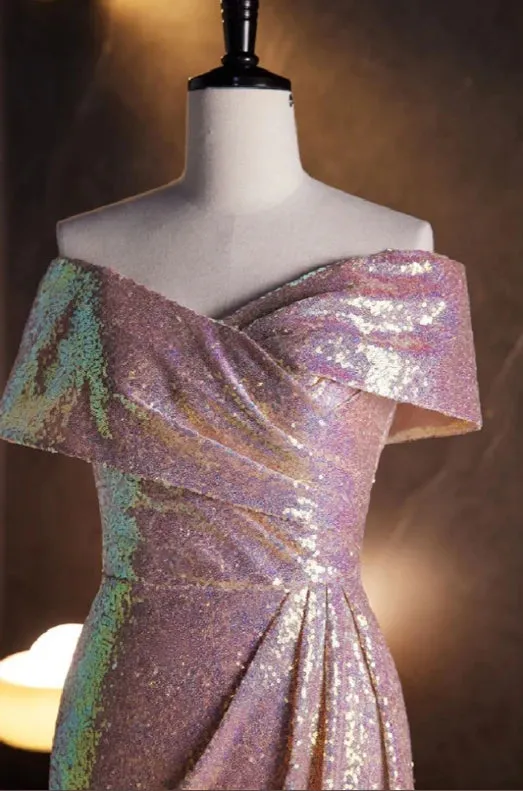 Luolandi Mermaid Sparkly Sequined Formal Party Dress Sweep/Brush Train Dresses Off Shoulder Evening Dress