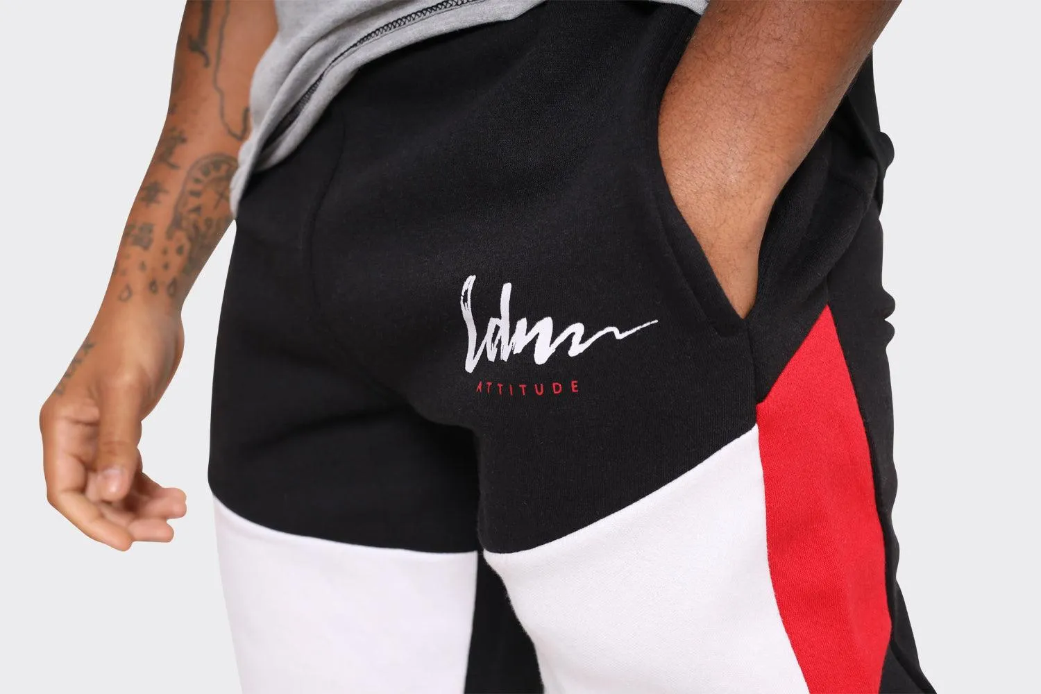 Men's Colour Block Joggers in Red, Grey & Black