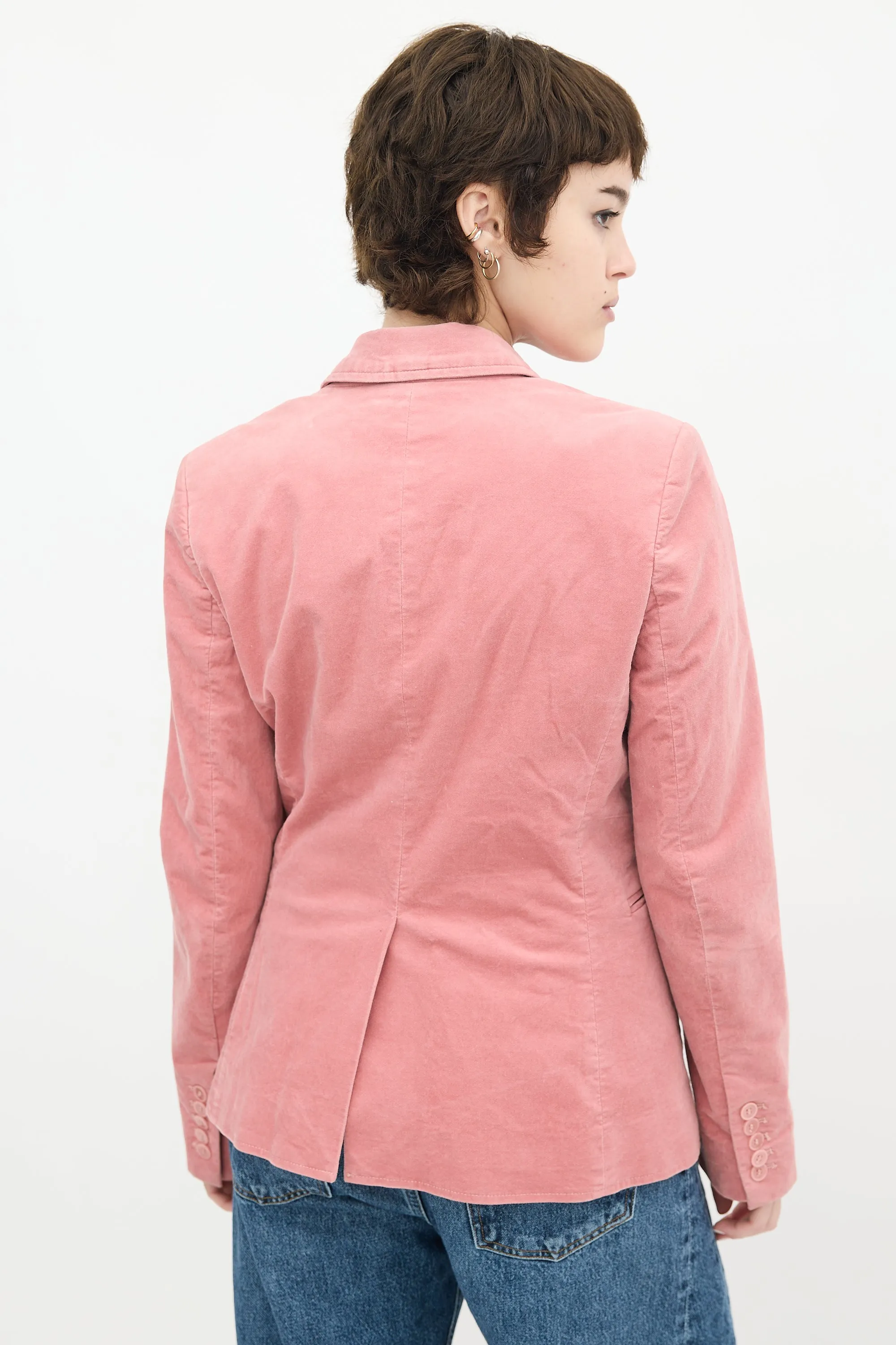 Pink Velvet Double Breasted Blazer