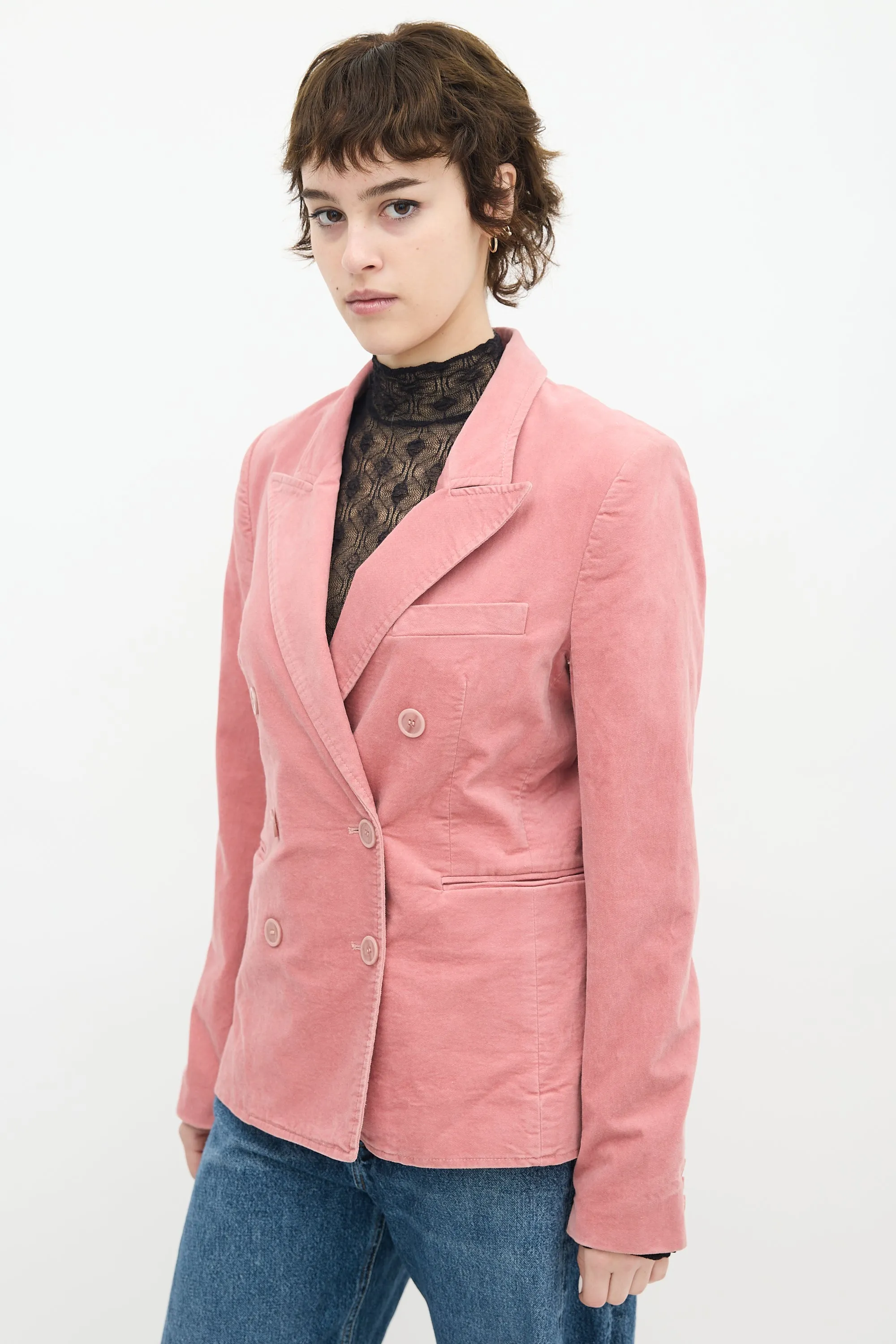 Pink Velvet Double Breasted Blazer