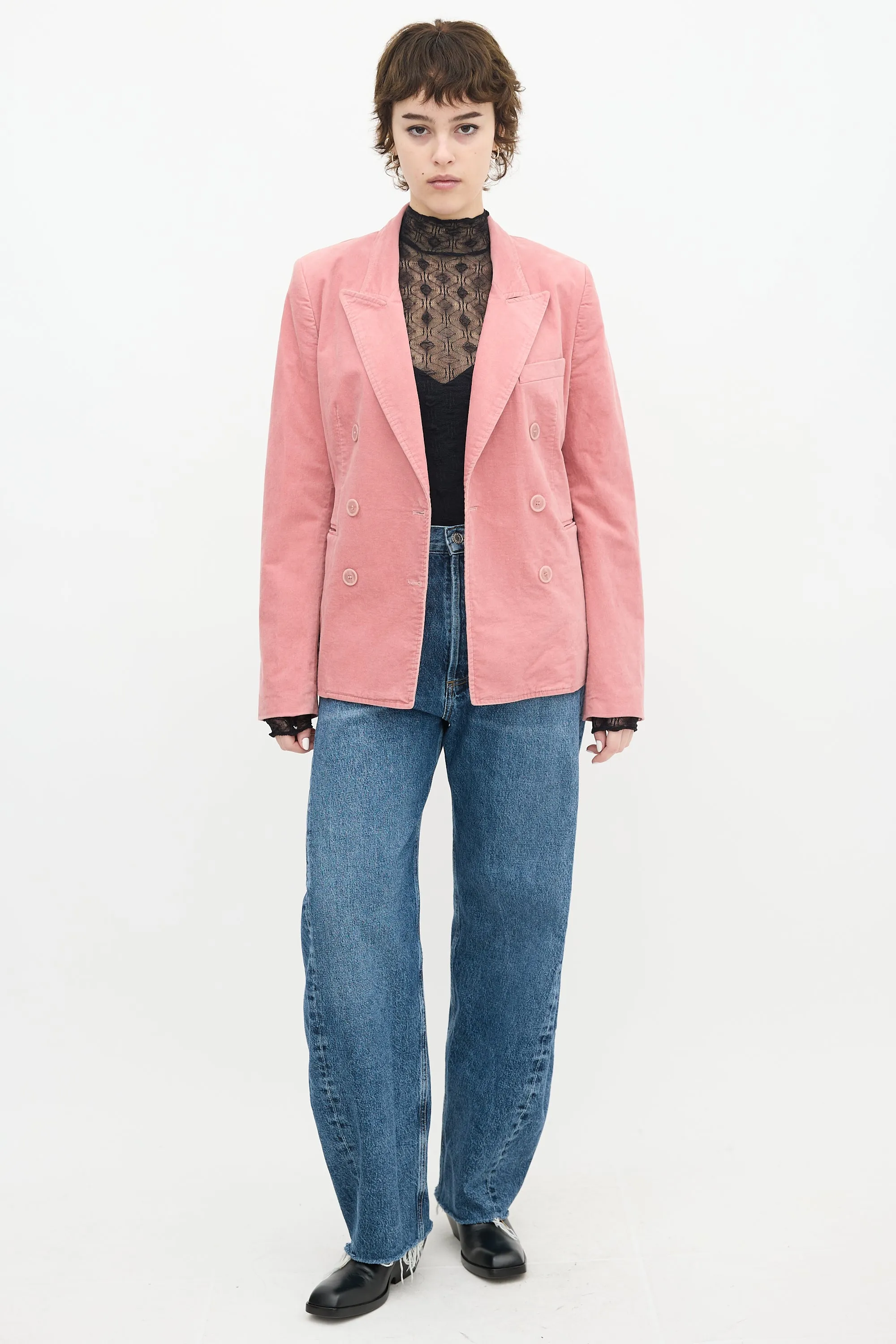 Pink Velvet Double Breasted Blazer
