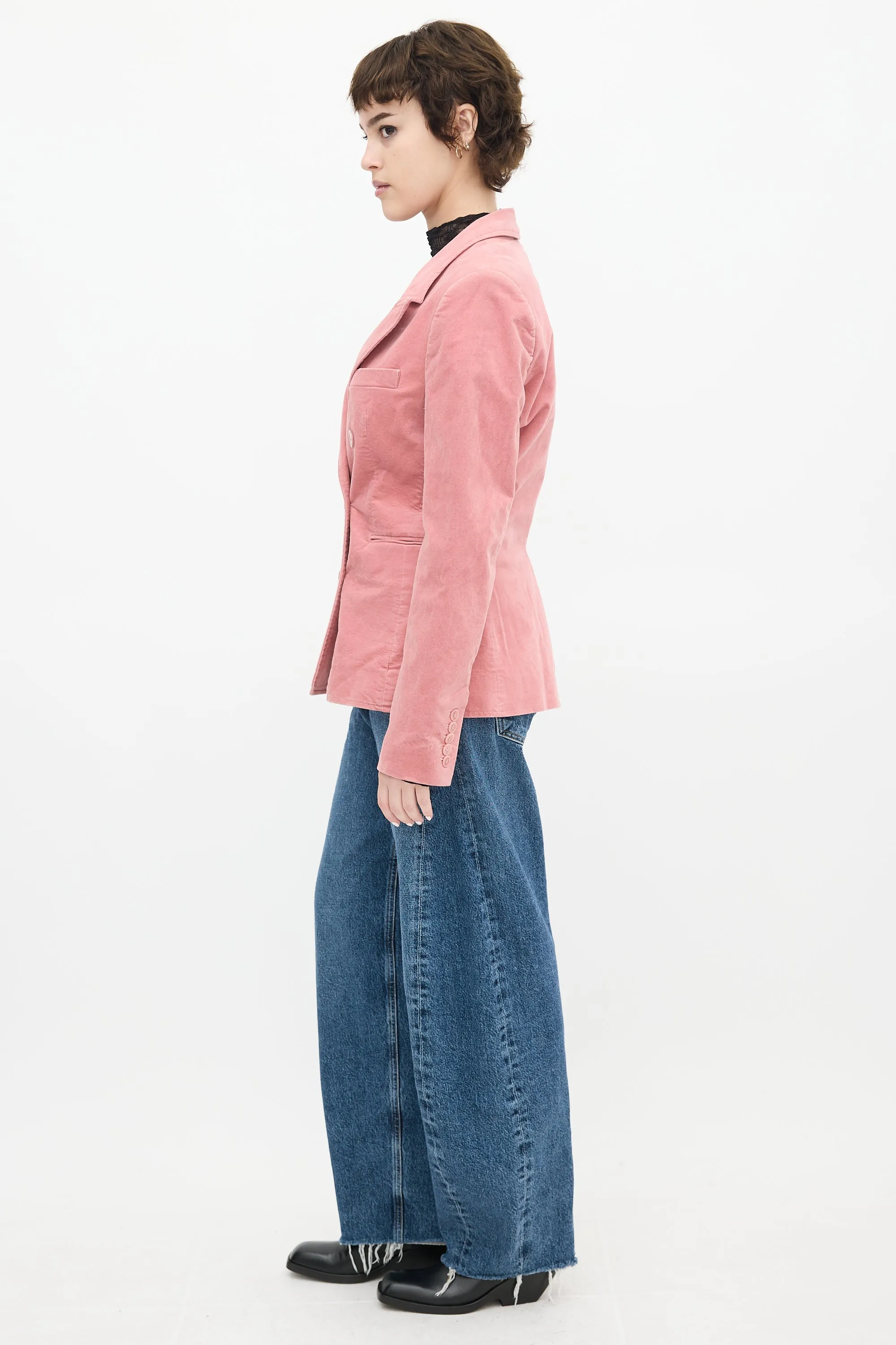 Pink Velvet Double Breasted Blazer