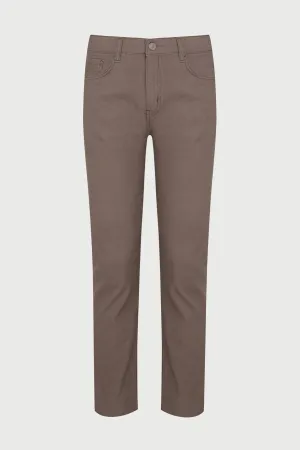 Regular Fit 5 Pocket Low Waist Unpleated Cotton Black Casual Pants, Mink