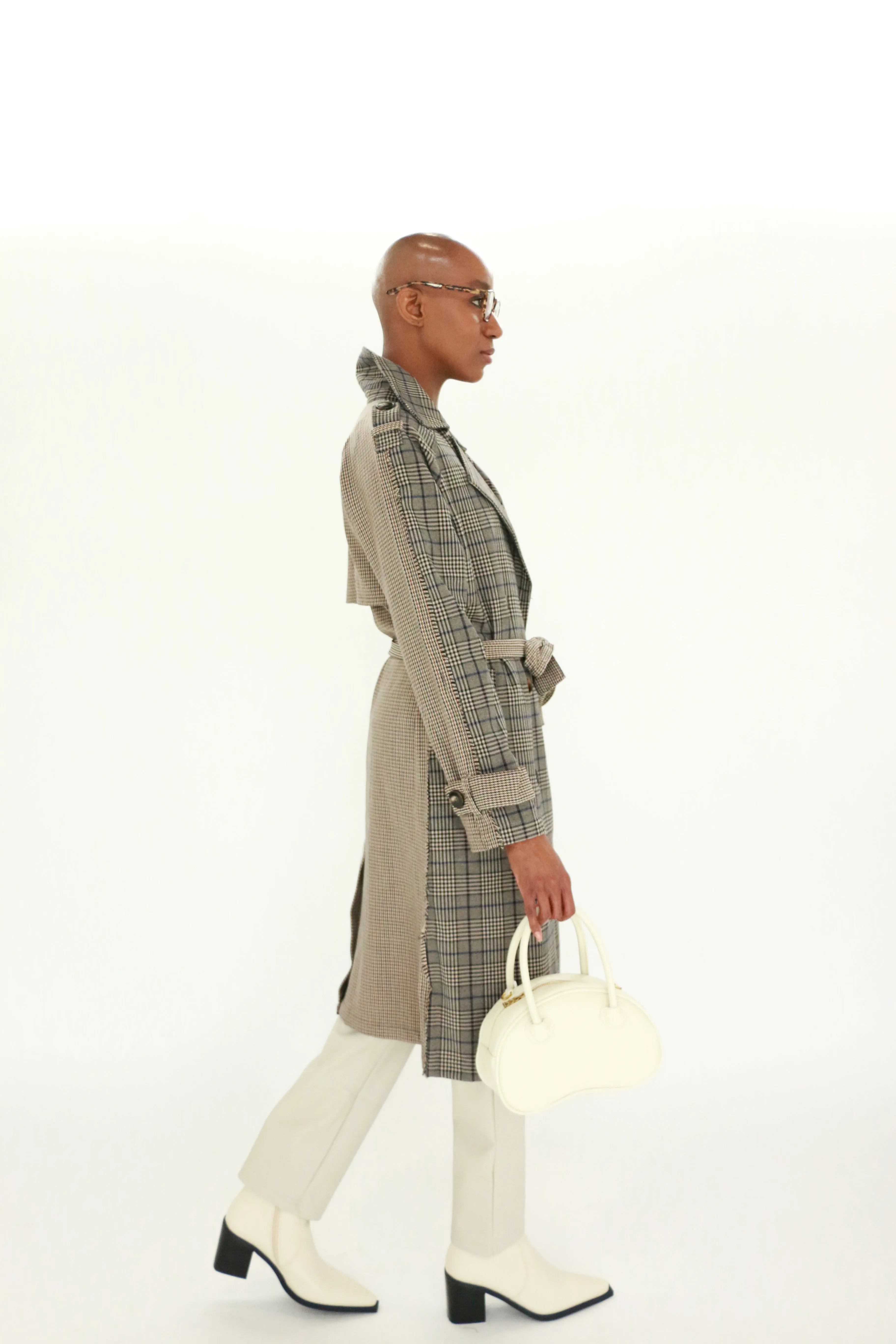 Shinely Plaid & Houndstooth Trench Coat