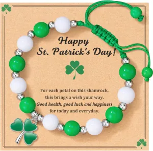 St. Patrick's Bracelet Gift Set - 7 Inch Irish Beaded Jewelry with Card, March 17 Parade Accessories for Women & Teen Girls