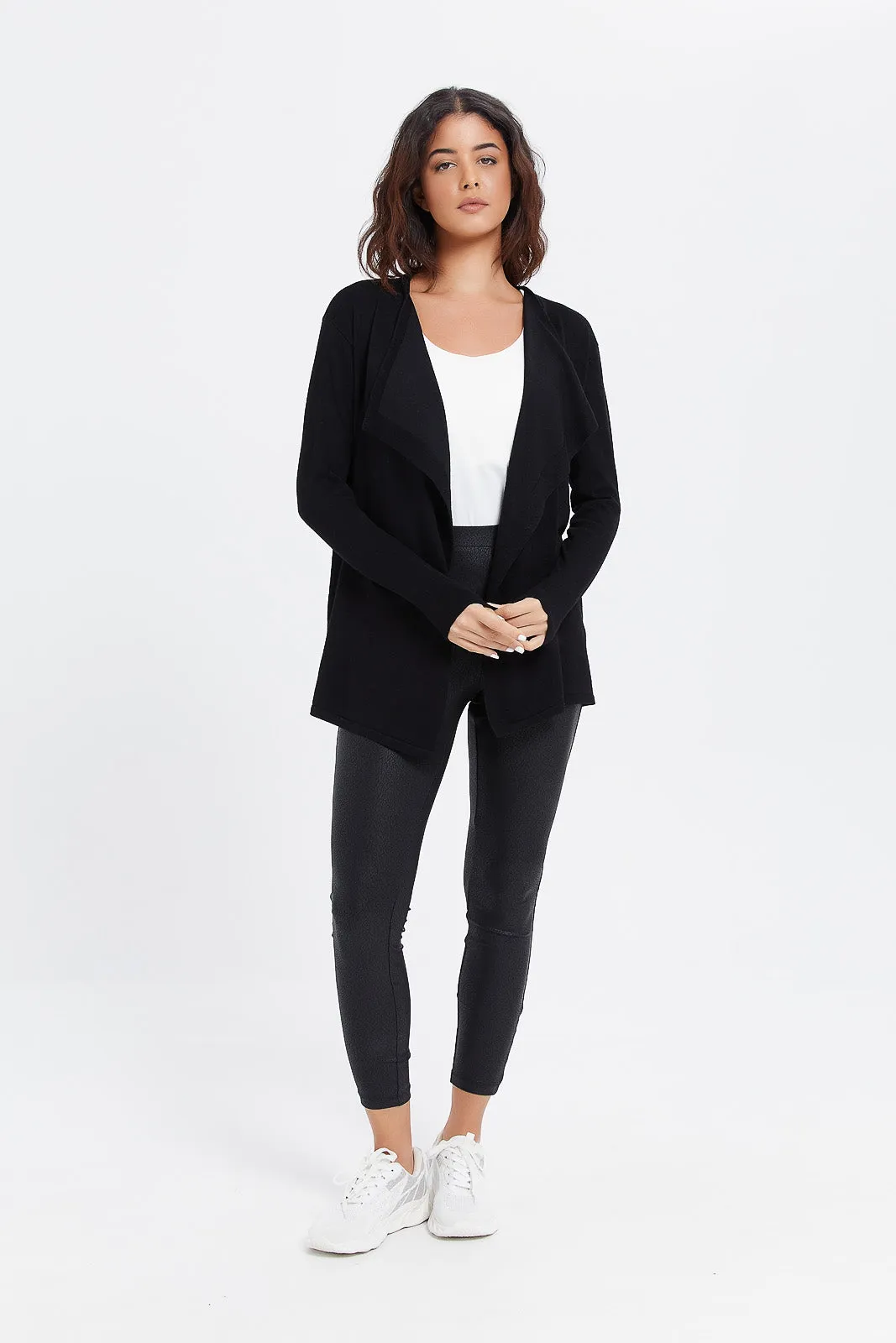 Women Black Waterfall Cardigan