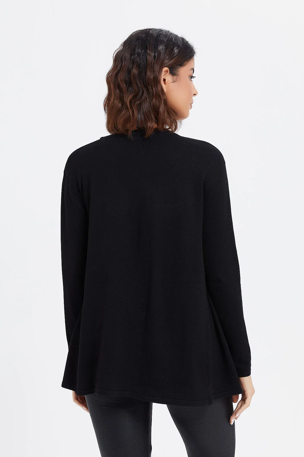 Women Black Waterfall Cardigan