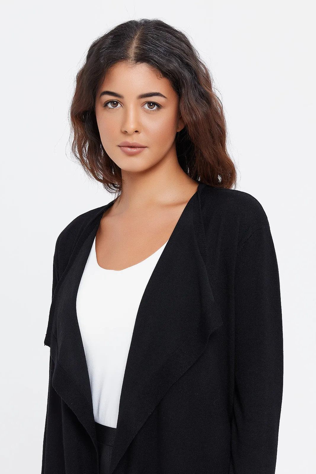 Women Black Waterfall Cardigan