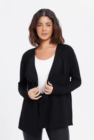 Women Black Waterfall Cardigan