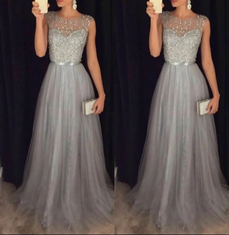 Women Elegant Formal Evening Party Mesh Sleeveless High Waist
