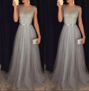 Women Elegant Formal Evening Party Mesh Sleeveless High Waist